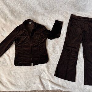 Vintage ‘Chemin De Fer’ Men’s Brown velour Pants & Jacket Set